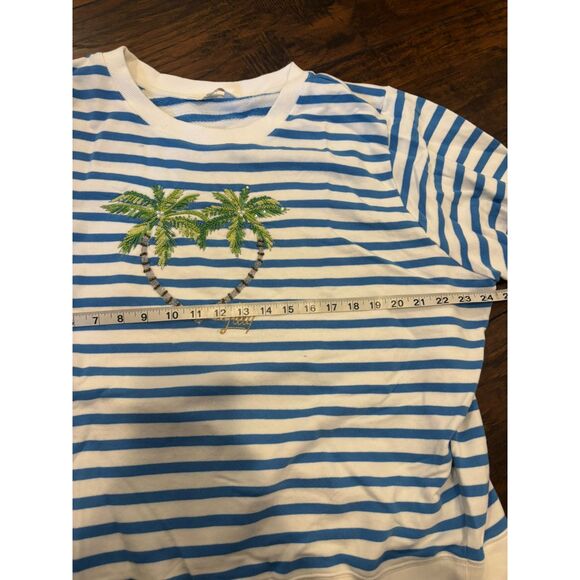 Lilly Pulitzer size Large Beaded Palm Tree Striped Beach Pullover Crewneck - Picture 7 of 7